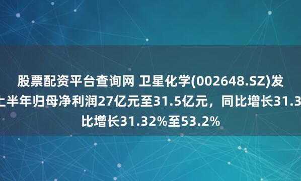 股票配资平台查询网 卫星化学(002648.SZ)发预增，预计上半年归母净利润27亿元至31.5亿元，同比增长31.32%至53.2%